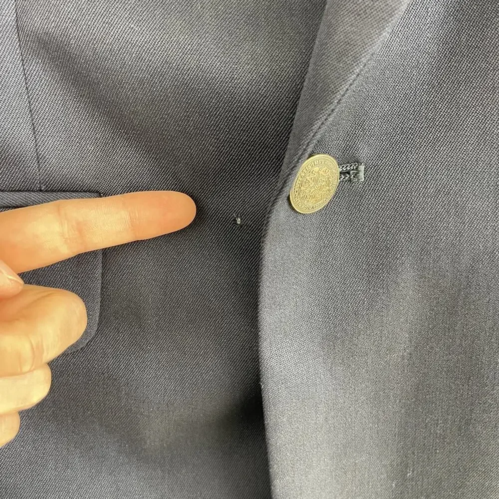 Oscar De La‎ Renta Blazer Jacket Mens 42L Blue Wool Double Breasted Gold Button